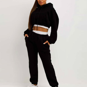 Women’s <b>Cropped</b> Hooded <b>Jogger</b> Tracksuit Casual Daily Wear Two Piece Set Custom Logo Wholesale OEM - Product Image 6