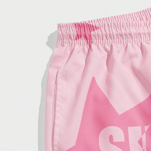 กางเกงขาสั้นชายพิมพ์ลาย Pink Superstar คุณภาพสูง เอวกลาง มีเชือกผูก แห้งเร็ว ผ้าโพลีเอสเตอร์ 220 กรัม ชุดว่ายน้ำลำลองลายดาว - Product Image 5