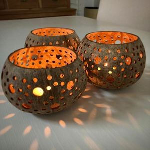 Eco Friendly Rustic Carved <b>Coconut</b> Shell Tealight Holder Handmade Hollow Out <b>Candle</b> Lantern Art Home Spa Table Decoration - Product Image 6