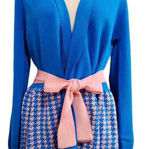 Cárdigan de punto con estampado de pata de gallo para mujer Jack and Jill, top peplum con cinturón, suéter de moda de manga larga al por mayor - Product Image 3