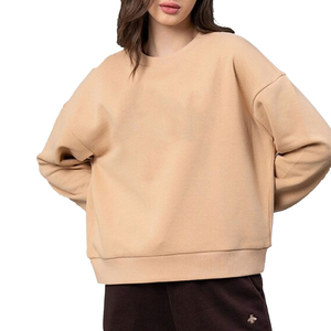 Sudadera Oversize de Cuello Redondo para Mujer, Color Liso, Hombros Caídos, Tejido de Algodón, Transpirable, Largo Regular, Ideal para Otoño - Product Image 4