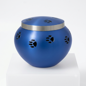 Wholesale Modern Blue Metal Pet Urn Handcrafted Aluminum Cremation Ashes Holder <b>Jar</b> Dog Cat Memorial Keepsake Engraved Paw - Product Image 3