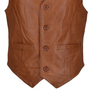 Men's <b>Brown</b> V-Neck Leather Look <b>Vest</b> Casual Outerwear Single Breasted With Button Closure Regular Fit Solid Color Top Quality - Product Image 6