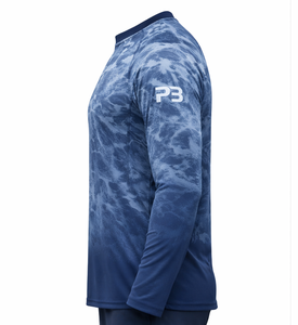 Camisa de Pesca con Protección UV para Hombre, Camuflaje Azul, Manga Larga, Poliéster de Alto Rendimiento, Logotipo Personalizado - Product Image 3