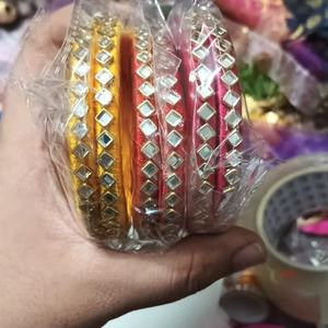 Elegant Handcrafted Silk Thread Bangles <b>Set</b> with Mirror Work Traditional <b>Indian</b> Festive Wedding & Bridal Wear Accessories - Product Image 1