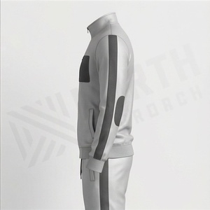 <b>Men's</b> Gray Full-Zip Tracksuit <b>Jacket</b> With Side Pockets Stand Collar Casual Sportswear Autumn Wear Regular Fit Polyester Material - Product Image 3