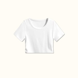 เสื้อยืดแขนสั้นทรงเข้ารูปสำหรับผู้หญิง สไตล์หวาน ผ้าถักเนื้อแน่น 220gsm ขายดีช่วงซัมเมอร์ ผ้าฝ้ายผสมสแปนเด็กซ์ ทรงครอป รับผลิตแบบ OEM ODM - Product Image 3