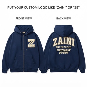 Sudadera con capucha para hombre, 320 GSM, forro polar de algodón premium, logotipo personalizado bordado, azul marino, cremallera completa, estilo urbano, ajuste moderno - Product Image 1