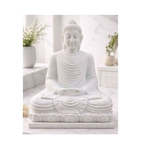 Venta Exclusiva de Estatua de Buda de Mármol Blanco de Lujo, Tallada a Mano, Moderna y Decorativa para la Entrada del Hogar - Product Image 1