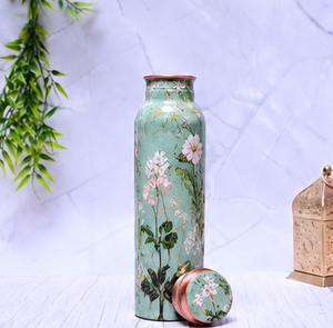 Green Floral Printed <b>Copper</b> Water <b>Bottle</b> Vintage Garden Design Pure <b>Copper</b> <b>Drinking</b> <b>Bottle</b> Handmade Ayurvedic Health <b>Bottle</b> - Product Image 6