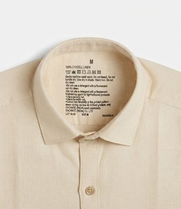 Chemise à manches longues unie pour homme Enovate, décontractée, respirante, en tissu tissé, beige, lin, 200g - Product Image 5