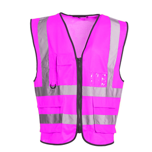 Chaleco de Seguridad Reflectante Rojo de Alta Visibilidad, Unisex, Ropa de Trabajo de Poliéster con Bolsillos y Cierre de Cremallera - Product Image 3