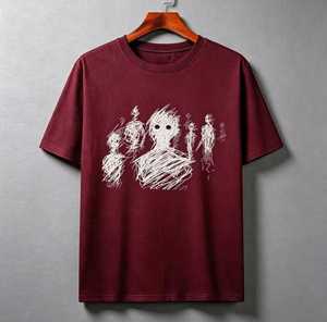 Men's O-Neck Raglan Sleeve <b>T</b>-<b>Shirt</b> 100% Cotton Animal <b>Sequin</b> Embroidery Casual Wear Front Logo Regular Fit Maroon Knitted - Product Image 1