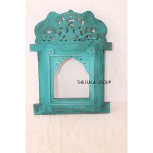 Marco Jharokha de madera pintado a mano, decoración del hogar azul tallada a mano - Product Image 1