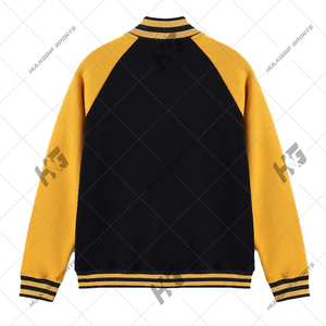 เสื้อแจ็คเก็ต Letterman Varsity แบบ Unisex สีดำและเหลือง คอวี ผ้าวูล/วิสโคส ซับในไนลอน โลโก้ด้านหน้า ระบายอากาศได้ดี แห้งเร็ว เหมาะสำหรับฤดูหนาว - Product Image 4
