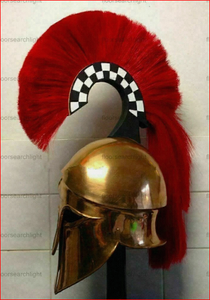 Casco de caballero medieval griego con armadura corintia y pluma roja - Product Image 4