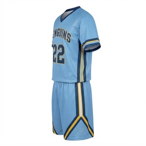 Uniforme de Lacrosse Azul Claro Personalizado con el Número 22 y el Logotipo de los Pingüinos para Hombre, Conjunto de Jersey y Pantalones Cortos de Poliéster Transpirable - Product Image 2