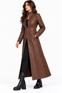 Abrigo Largo de Piel de Oveja Genuina Personalizado para Mujer, con Cierre Completo, Cuello Alto, Abrigo de Cuero de Longitud Completa, Ropa de Invierno Premium para Mujer - Product Image 3