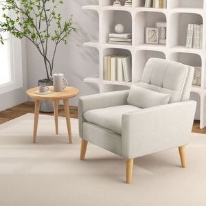 Poltrona Moderna con Cuscino Lombare e Gambe in Legno di Gomma Naturale, Comoda Sedia Relax per Soggiorno - Product Image 2