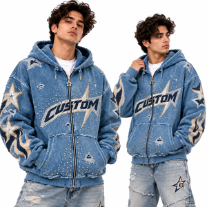 Sweat-shirt à capuche zippé unisexe Tie Dye délavé à l'acide avec broderie de strass, bicolore, coloré, style streetwear, orné de cristaux - Product Image 1