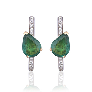 Boucles d'oreilles créoles en or blanc et jaune 18 carats avec émeraude et diamant en forme de poire, bijoux de luxe - Product Image 4