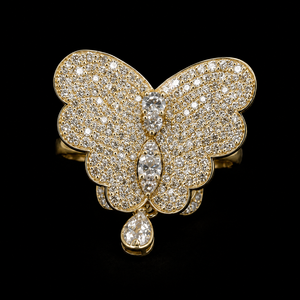 Anillo de Mariposa Hecho a Mano en Oro Sólido de 14 Quilates con Diamantes Naturales de Primera Calidad, Colección de Bodas - Product Image 1