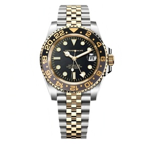 Montre de plongée GMT NH34 bicolore argent et or, bracelet Jubilee, logo S, mouvement Seiko, cadran MOD, acier inoxydable, bracelet en cuir, résistante à l'eau - Product Image 1