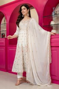 Ensemble Anarkali Sharara brodé blanc crème avec dupatta, fourni directement par l'usine, tenue de mariage indienne traditionnelle pour femmes - Product Image 5