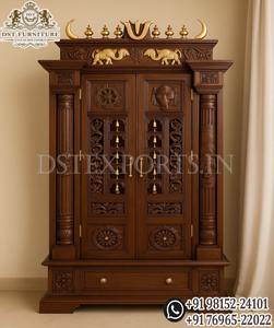 Achetez un temple en bois de teck sculpté avec portes, temples noirs artisanaux en bois à vendre, dernier modèle de mandir sculpté à la main pour la décoration de la maison en Irlande - Product Image 4