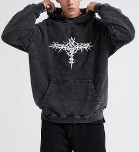 Unisex Y2K Acid Wash <b>Gothic</b> Graphic <b>Hoodies</b> Oversize Grunge Skull Wing Print Sweatshirt Casual Fit Pullover - Product Image 5