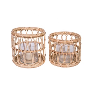 Portavelas de Ratán Tejido, Estilo Rústico Boho, con Frasco de Vidrio, Iluminación Decorativa para Hogar, Jardín y Fiestas - Product Image 2