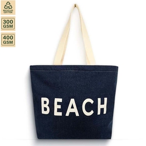 กระเป๋าผ้าเดนิมชายหาด 400 GSM ขนาด 50x39x15 ซม. รับทำโลโก้ตามสั่ง ขายส่ง OEM แบรนด์ส่วนตัว สั่งซื้อจำนวนมาก รุ่น SS07B ใช้ซ้ำได้ - Product Image 1
