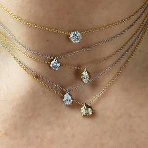 Prong Bezel Solitaire <b>Pendant</b> Necklace 14k 18k <b>Solid</b> <b>Gold</b> Pear Cut Lab Grown Diamond Layering Fine Jewelry Women's Everyday - Product Image 4