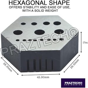 Bloc de banc de réparation hexagonal en acier trempé avec trous et fentes – Bloc de bijoutier pour le martelage, le perçage et la réparation de montres - Product Image 2