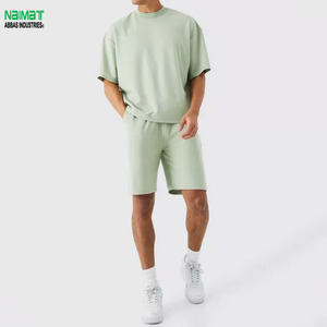 ชุดเสื้อยืดและกางเกงขาสั้นผ้าฝ้ายสีพื้นสำหรับผู้ชาย แบรนด์ Naimat คอกลม สวมใส่สบายในฤดูร้อน ระบายอากาศได้ดี ชุดลำลองถักนิตติ้ง - Product Image 2