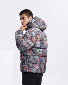 Blouson matelassé unisexe imprimé à capuche, coupe-vent, épais, en polyester, pour l'hiver, style streetwear, avec fermeture éclair, sublimation, doudoune matelassée - Product Image 5