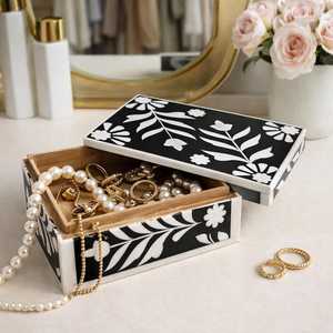 Rectangular Bone Inlay Jewelry Box Artisan Jewelry <b>Keeper</b> for <b>Ring</b> Earrings Pendants Bangles Decorative Organizer Home Accessory - Product Image 1