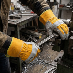 Heavy Duty Industrial Safety <b>Gloves</b> Anti-static Anti-slip Reinforced Cowhide Leather Work <b>Gloves</b> <b>Silver</b> Reflective Stripe Safety - Product Image 4