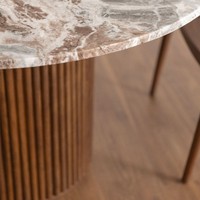 Table à manger ronde Vandana Hexa Zenova en pierre naturelle et bois de manguier Giselda