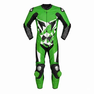 Combinaison de moto en cuir verte imprimée avec logo frontal, veste et pantalon une pièce, équipement de protection pour la conduite - Product Image 4