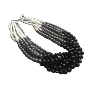 Collar de cuentas de resina de hilo Collar tricolor Collar multicolor hecho a mano graduado con Ángel ecológico y budismo - Product Image 1