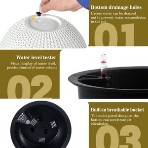 Grande Vaso Sospeso Autoirrigante da 13,4 Pollici Ispirato al Rattan, Resistente alla Decomposizione delle Radici, con Serbatoio d'Acqua, Accessorio per Cesti Sospesi - Product Image 3