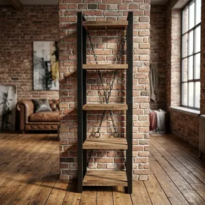 Estantería Industrial de Madera con Estructura de Hierro Negro y Cinco Estantes Abiertos, Mueble de Almacenamiento Rústico Independiente para Decoración del Hogar - Product Image 2