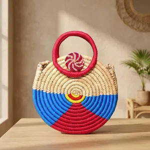 Colorful Round <b>Plant</b> Fiber Hand Woven Storage <b>Basket</b> with Handles Eco-Friendly Home Use Multi-Purpose Neatening <b>Basket</b> - Product Image 2
