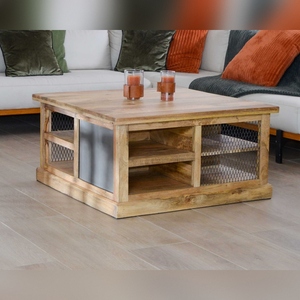 Vandana <b>Silver</b> Harmony Square <b>coffee</b> <b>table</b> with storage in metal and wood Character - Product Image 4