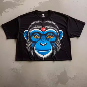 Camiseta Gráfica Extra Grande Personalizada con Estampado de Cara de Mono Azul, 100% Algodón, Ropa Urbana para Hombre, Mujer, Unisex, OEM, ODM, Venta al Por Mayor - Product Image 1