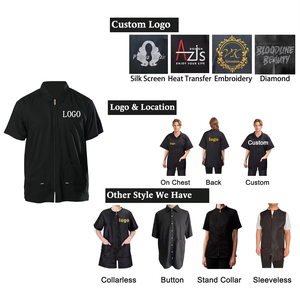 Camisa de Peluquería Profesional IKZARSA, Diseño Dividido en Rojo y Negro, Logotipo de Clipper Personalizado, Poliéster Estampado para Salón de Belleza - Product Image 6