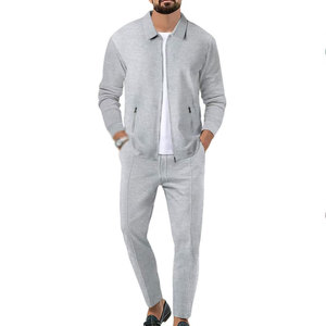 Men's gray zipper <b>tracksuit</b> Full sleeve casual <b>tracksuit</b> Breathable <b>polyester</b> <b>tracksuit</b> Solid color autumn <b>tracksuit</b> - Product Image 2