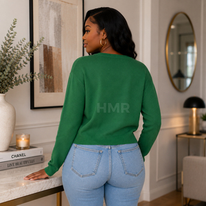 Suéter de Punto Acrílico Verde con Cuello en V de la Hermandad HMR, Cálido, Transpirable y Elegante - Product Image 4