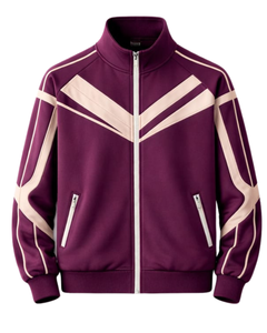 Ensemble de survêtement pour homme personnalisé violet et beige contrastant, veste zippée et pantalon de jogging, vêtements de sport haut de gamme, fabricant sur mesure OEM en gros - Product Image 1